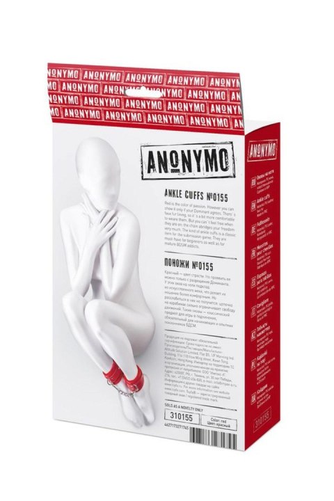 Anonymo handcuffs, PU leather, red, 27 cm Anonymo by TOYFA