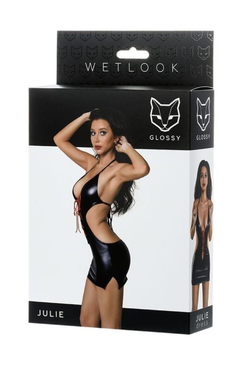 Glossy Shiny Wetlook dress JULIE - black S Glossy