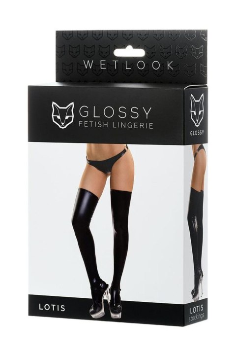 Glossy Shiny Wetlook stockings LOTIS - black S Glossy