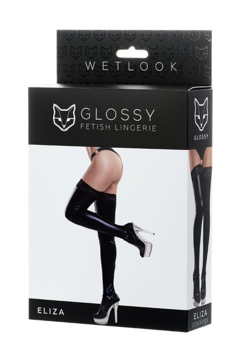 Glossy Shiny Wetlook stockings with a lace ELIZA - black XL Glossy