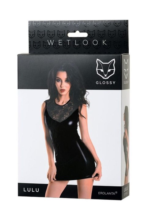 Wetlook black dress LULU - black L Glossy