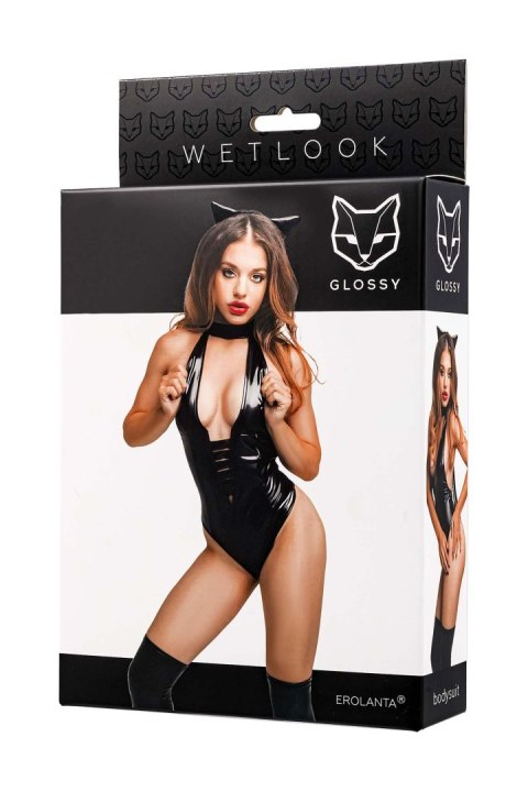 Glossy Kitti, bodysuit and cat ears, wetlook, black, M Glossy