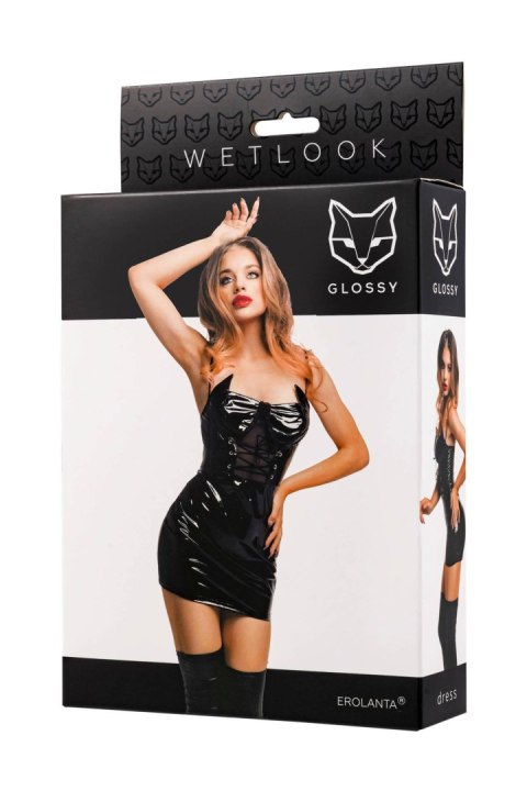 Glossy Mirabell, dress, wetlook, black, S Glossy