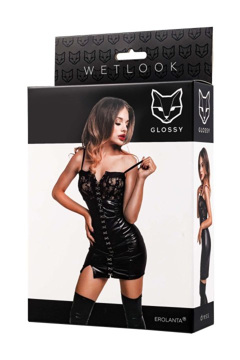 Glossy Nelly, dress, wetlook, black, XL Glossy
