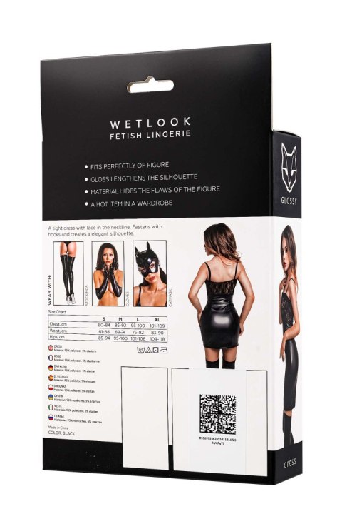 Glossy Nelly, dress, wetlook, black, XL Glossy