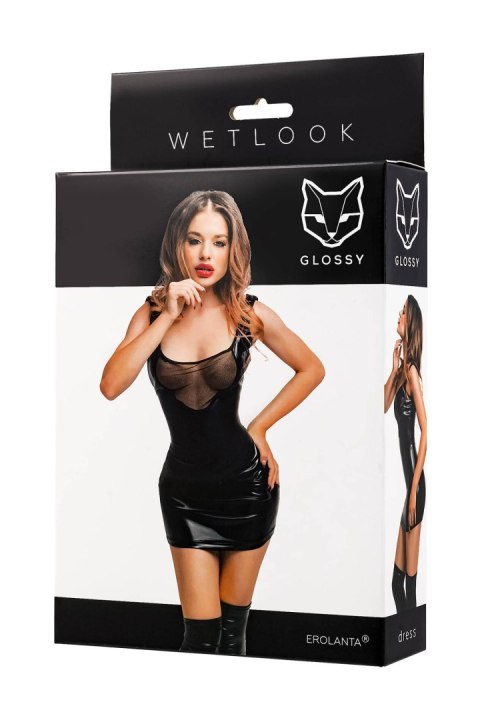 Glossy Rimma, dress, wetlook, black, XL Glossy