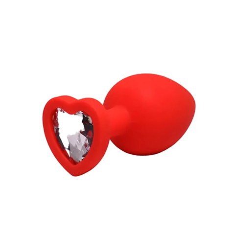 Red medium heart-shaped butt plug with white crystal Fantasy