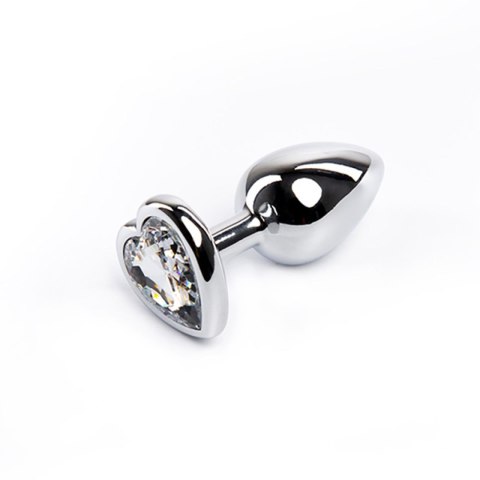 Silver small heart-shaped butt plug with white crystal Fantasy
