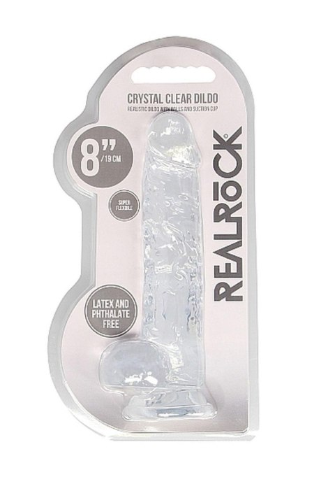 Dildo realistyczne z jądrami RealRock Crystal Clear transparentne 21 cm RealRock