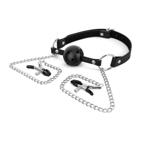Bedroom Fantasies - Ball Gag with Nipple Clamps Black Bedroom Fantasies