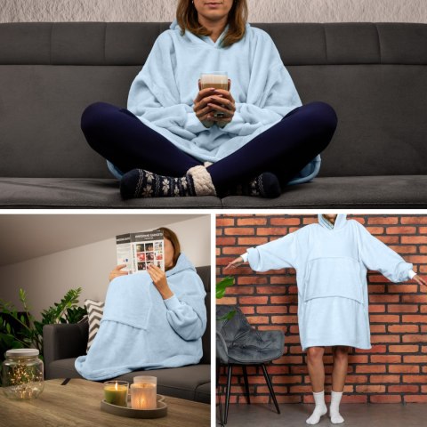 Bluzair Bluza Koc z Kapturem XXL Ciepła Błękit 4w1 Froster