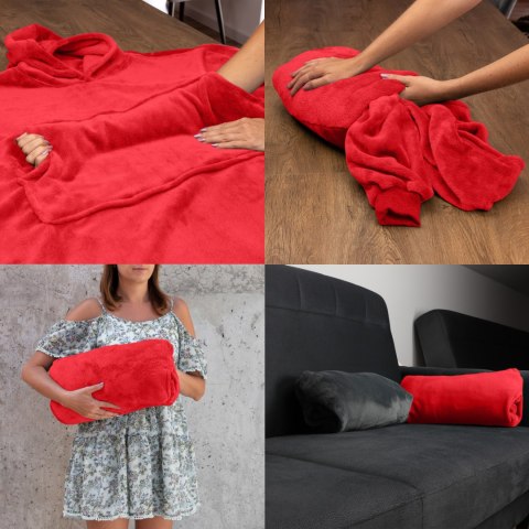Bluzair Bluza Koc z Kapturem XXL Ciepła Czerwony Froster