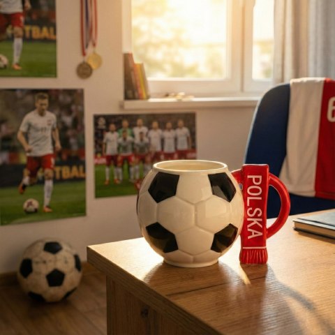 Kubek piłka z szalikiem - Polska i podkładka piłkarska - XXL 700 ml Sprintigo