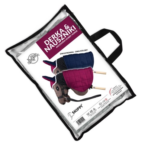 Derka dwustronna i nauszniki Skippi dla Hobby Horse- granatowa - ciemny róż Skippi