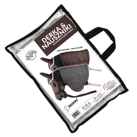 Derka dwustronna i nauszniki Skippi dla Hobby Horse - szary i brązowy Skippi