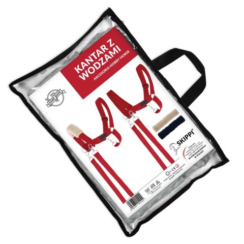 Skippi Kantar dla Hobby Horse - wodze, 2 wymienne futerka - czerwony Skippi