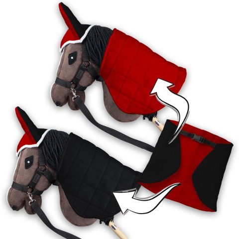Zestaw Skippi - Hobby Horse Gniady - Derka i nauszniki - czerwona i czarna Skippi