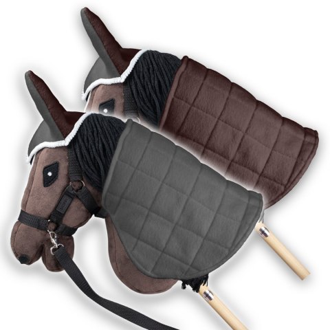 Zestaw Skippi - Hobby Horse Gniady - Derka szary i brąz - Kantar czerwony Skippi