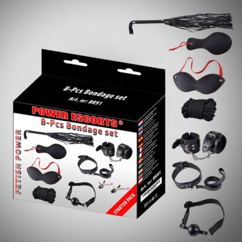 Zestaw bondage 8 częściowy Power Escorts czarny Power Escorts