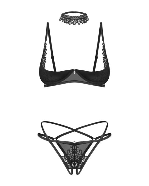 Komplet 3 częściowy Obsessive Donarella otwarty czarny M/L Obsessive