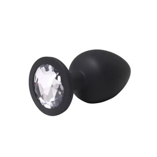 Korek analny silikonowy Fantasy z białym kryształem czarny large 9 cm Fantasy