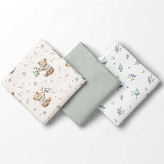 3022 PIELUSZKI MUŚLINOWE 70X70 3-PACK ZIELONY BL302