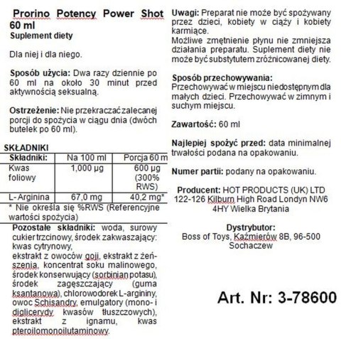 Supl.diety -Prorino Potency Power Shot 60 ml Hot