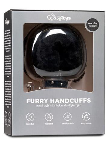 Kajdanki-Furry Handcuffs - Black Easytoys