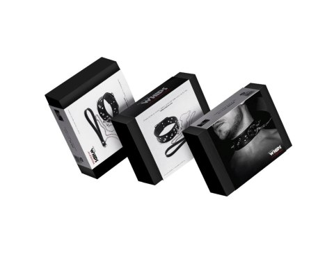 Wiązania-WHIPS obroża męska z ćwiekami i smyczą Whips Collection