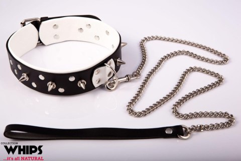 Wiązania - Obroża męska ze smyczą, biała Whips Collection