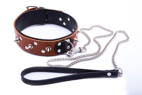 Wiązania-WHIPS obroża męska ze smyczą, koniakowa Whips Collection