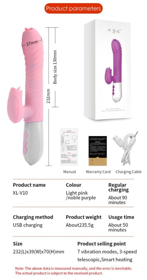 Wibrator-Silicone Vibrator USB 7 Function and Thrusting Function / Heating, purple B - Series Fox