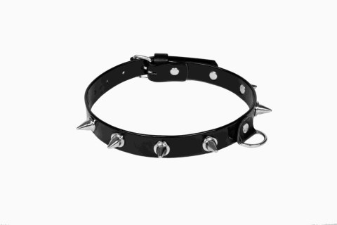 Wiązania-WHIPS lakier, obroża damska z kolcami, czarna Whips Collection