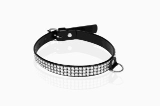 Wiązania-WHIPS lakier, obroża damska z kryształkami, czarna, 2cm Whips Collection