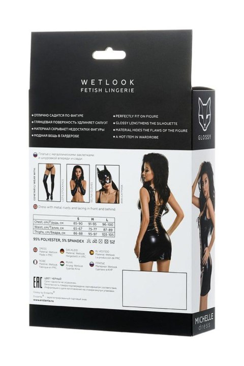 Glossy Shiny Wetlook dress with a lace MICHELLE - black S Glossy