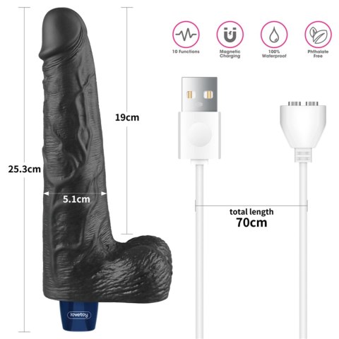10" REAL SOFTEE Rechargeable TPE Vibrating Dildo(Black) Lovetoy