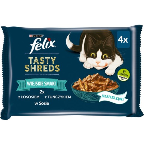 Felix Tasty Shreds Karma Dla Kota Z Łososiem I Tuńczykiem W Sosie 4x80g Felix