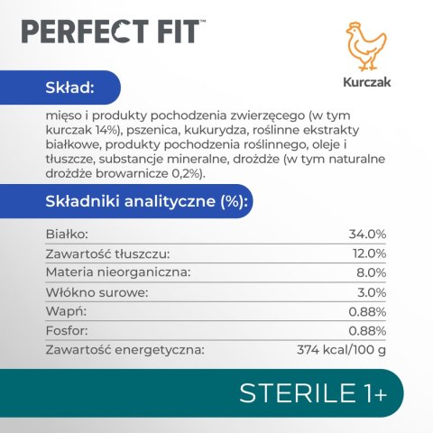 Perfect Fit™ - sucha karma pełnoporcjowa dla dorosłych kotów po zabiegu kastracji, bogata w kurczaka 7kg Perfect Fit