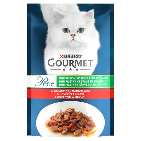 Purina Gourmet Perle Karma dla kotów mini fileciki w sosie z wołowiną i marchewką 85 g Gourmet