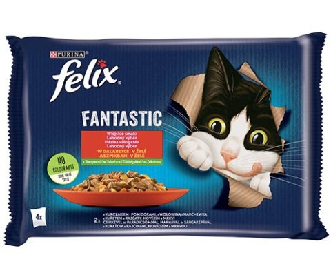 Felix Fantastic W Galaretce Z Kurczakiem I Wołowiną 4x85g Felix