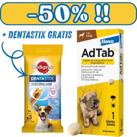 Elanco AdTab 56mg Tabletka Na Pchły I Kleszcze Dla Psów 1,3-2,5kg Elanco