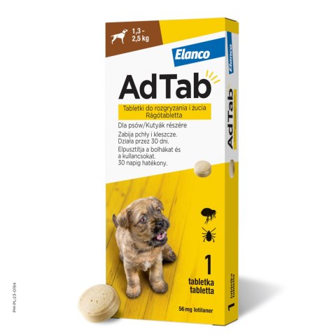 Elanco AdTab 56mg Tabletka Na Pchły I Kleszcze Dla Psów 1,3-2,5kg Elanco