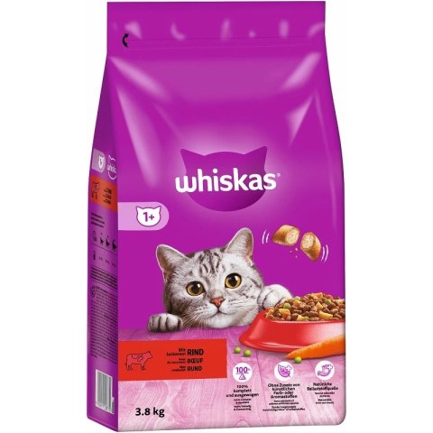 Whiskas Adult Sucha Karma Pełnoporcjowa Dla Dorosłych Kotów Z Pyszną Wołowiną 3,8kg Whiskas