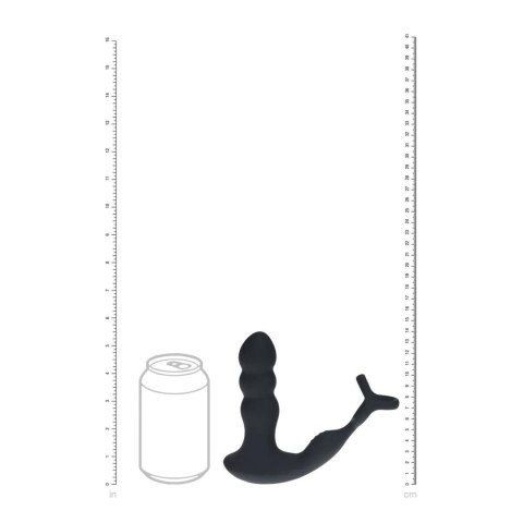 Dual Vibrating Remote Rotating Head Silicone Prostate Stimulator with Cock and Ball Ring - Black Levelz