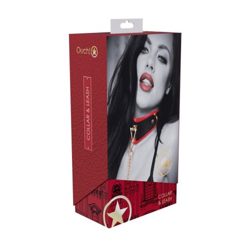 Milan Collection - Collar with Leash - Black/Red Ouch!